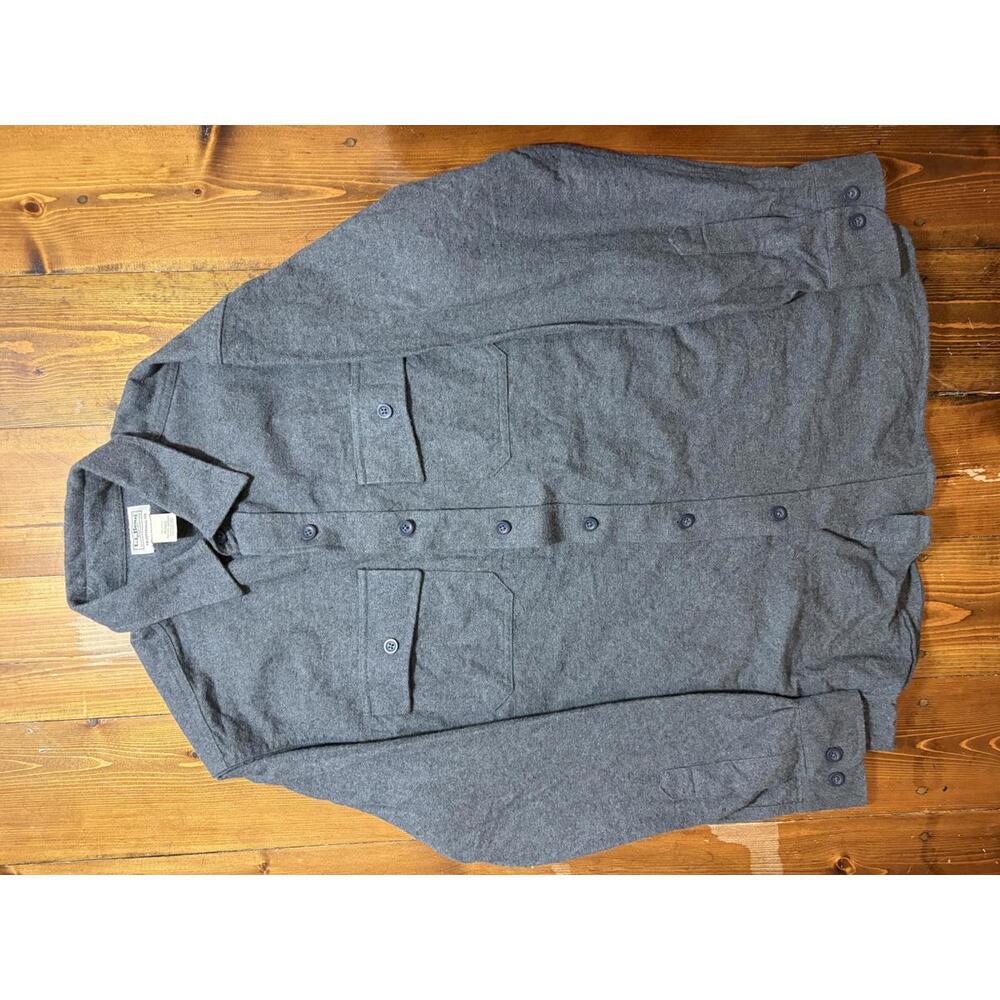 L.L.Bean 187923 Flannel Shirt Mens Medium Traditional Fit Gray Utility